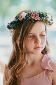 Dusty Rose, Navy and off White Floral Crown, Pink, Navy and off White  Flower Girl Accessory, Flower Girl Head Band