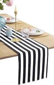 Amazon Com Boxan Classical Durable Black And White Striped Table Runner 13 X 108 9ft Cotton Moder In 2020 Striped Table Runner Striped Table Dinner Table Decor