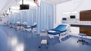 Modern Emergency Room Interior With Row Of Empty Hospital Beds And Various First Aid Medical Equipment With No People Hospital Bed Emergency Room New Hospital