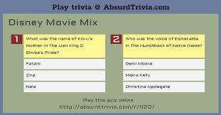 Or maybe you are looking to create your own trivia quiz. Trivia Quiz Disney Movie Mix