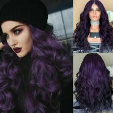 Black And Purple Wig 28 Long Curly Dark Purple Wig Hair Wigs Black Fashion Heat Resistant Synthetic Unbranded Wig Hairstyles Long Purple Hair Purple Ombre Hair
