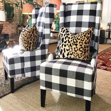 Black And White Gingham Chair Cushions Pair Of Black And White Modern Wingback Gingham Chairs Perfect For As Head Chairs At A Dining Table Or As Side Chairs Next To A B Chair Room Interior Interior