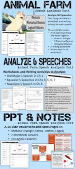 Analyze 6 Speeches In Animal Farm A Worksheet And Writing Activity For Each Speech Analyze Argument Development Logical Fallacies Rhetorical Device Rhetoric