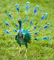 Peacock Metal Outdoor Garden Accent Sculpture With Feathers Up 9 75 L X 6 W X 17 75 H Garden Accents Garden Statues Peacock Decor