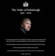 His royal highness passed away peacefully this morning at windsor castle. 091jwpbg37ju4m
