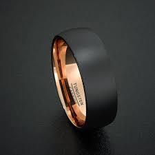 Mens Wedding Band Tungsten Ring Two Tone 8mm Rose Gold Inside Matted Brushed Surface Dome Comfort F Bague De Mariage Homme Anneaux De Mariage Noirs Bague Homme