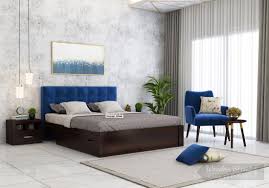 On the footboard side, it offers two large drawers. Buy Wagner Upholstered Bed With Side Storage Queen Size Indigo Blue Online In India Wooden Street