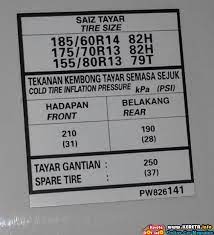 Maybe you would like to learn more about one of these? Standard Tyre Pressure Decal Tekanan Angin Tayar