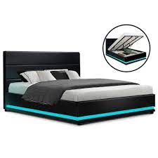 Songesand bed frame with 2 storage boxes. Buy Artiss Rgb Led Bed Frame King Size Gas Lift Base Storage Black Leather Lumi By Artiss