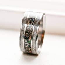 Mens Camo Wedding Ring With Real Antler Titanium Ring Camo Wedding Rings Mens Wedding Rings Camo Wedding Bands