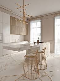 Cuisine Tres Lumineuse Marbre Et Couleur Doree Tres Design Cuisine Elegante Belle Cuisine Cuisine Design Moderne