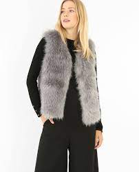 Veste fausse fourrure femme manches longues veste blanche femmes manteaux hiver. Gilet Sans Manches En Fausse Fourrure Gris Anthracite 323197824a0g Pimkie