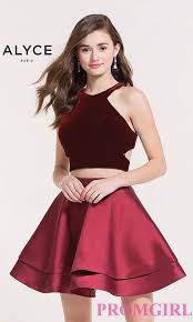 Two Piece Wine Red Velvet Short Dress Halter Cocktail Dress Prom Dresses Two Piece Two Piece Dress