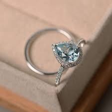 Aquamarine Ring Engagement Ring March Birthstone Wedding Ring 14k White Gold Diamond Ring Emerald Ring Engagement Diamond White Gold Diamond Rings