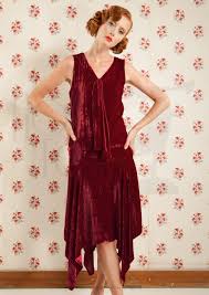1920s Lily Flapper Dress In Wine Red Velvet Dropwaist Dress Dresses Red Velvet Dress