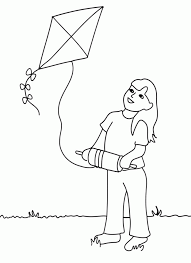 Coloring page outline of cartoon boy running with kite with dog. Best Photos Of Kite Flying Coloring Pages Kids Flying Kites Coloring Home