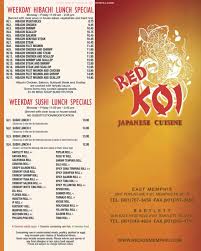 We offer a wide range of lunch and dinner items that are sure to satisfy any palate. Online Menu Of Red Koi Japanese Cuisine Restaurant Memphis Tennessee 38119 Zmenu