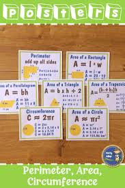 A Set Of Perimeter Area And Circumference Posters Showing The Formula And An Example For Each Of Th Maths Activities Middle School Creative Math Math Packets