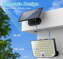 Solar Outdoor Lights, 256 LED Solar Powered Motion Sensor Security Lights  with Remote Control 16.4Ft Cable IP65 Waterproof 3 Modes Flood Lights for  ...