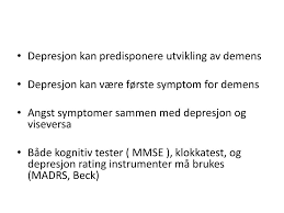 Skalaen omfatter observert og selvopplevd nedtrykthet, angst, søvnproblemer, manglende appetitt, problemer med. Ppt Demens Differensialdiagnoser Med Vekt Pa Depresjon Og Angst Powerpoint Presentation Id 153758