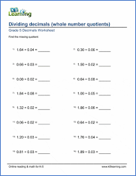 grade 5 math worksheet decimal division 2 digits k5 learning