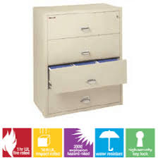 Our fireproof cabinets protect not only against fire damage (including explosions!), but from severe impacts and even water damage caused by things like overhead sprinkler systems or firehoses. Fireking 4 3822 C 38 Wide Four Drawer Lateral Fire File Add Dryfiles For A Fireproof Waterproof Cabinet
