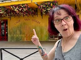 My $8 Van Gogh print arrived today for my bathroom! The sole reason I  wanted it? Because this is me outside this exact cafe he drew, just 7  months ago! So many