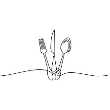 Vector Concept Hand Drawn Line Art Single Line One Line Silhouette Fork Isolated Silverware Silver Spoon Knife Kitchen Logo Restaurant Line Drawing Outline Art