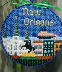 Louisiana,new orleans cross stitch leaflet streetcar, flower 1980 , preowned. New Orleans Needlepoint Travel Round From Silver Needle Needlepoint Christmas Ornaments Needlepoint Kits Cross Stitch