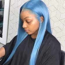Black And Blue Lace Front Wig Lace Front Wigs On Instagram Let S Name This Custom Color Light Denim Blue Follow Wigology101 For More Pics Like Raw Indian Hair Wigs Lace Front Wigs
