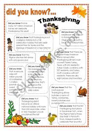 Challenge them to a trivia party! Thanksgiving Facts Esl Worksheet By Intothefire