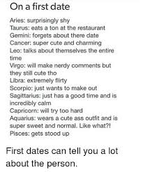 Cancer waiting times statistics are for patients who entered the health care system within financial year different timeframes have been set following diagnosis for specific cancer sites to ensure the. On A First Date Aries Surprisingly Shy Taurus Eats A Ton At The Restaurant Gemini Forgets About There Date Cancer Super Cute And Charming Leo Talks About Themselves The Entire Time Virgo