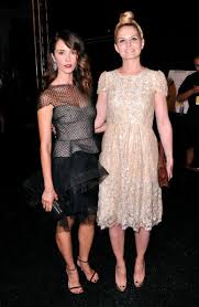 Abigail Spencer And Jennifer Morrison Pose Backstage At The Monique Lhuillier Fashion Show During Mercedes Benz Fas Abigail Spencer Jennifer Morrison Actresses