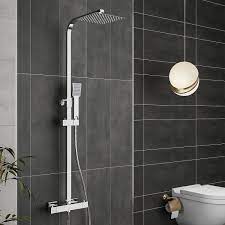 Belfry Bathroom Kante Thermostatic Exposed Shower Mixer Bathroom Twin Head  Large Square Bar Set Chrome & Reviews | Wayfair.co.uk