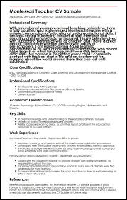 Montessori Teacher Cv Sample Curriculum Vitae Builder Teacher Cv Teacher Resume Teacher Skill