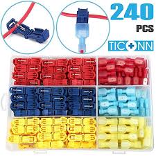 Self stripping electrical t tap connectors will tap into any wire without needing to cut, strip or solder. Ticonn 240pcs T Tap Wire Connectors Self Stripping Quick Splice Electrical Wire Terminals Insulated Mal Electrical Wire Connectors Wire Connectors Wire Clamp