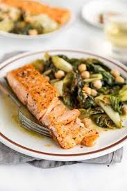 Pan Fried Salmon With Braised Escarole And Chickpeas Recipe Fried Salmon Pan Fried Salmon Braised