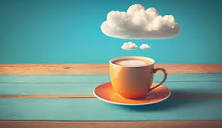 Premium Photo | A cup of coffee with a cloud in the sky above it