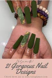 21 Gorgeous Nail Designs Green Acrylic Nails Olive Nails Long Nail Designs Square