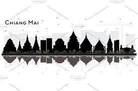 Black And White City Skyline Drawing Chiang Mai Thailand City Skyline In 2020 City Skyline Chiang Mai City Skyline Silhouette