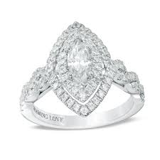 Vera Wang Love Collection 1 30 Ct T W Marquise Diamond Double Frame Twist Engagement Ring In 14k White Gold Peoples Jewellers