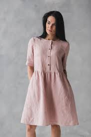 Summer Linen Dress Washed Linen Sundress Knee Length Linen Swing Dress Soft Linen Dress With Pockets Women Linen Dress With Buttons