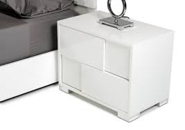 Nightstand with notched drawer and shelf. Modrest Ancona Italian Modern White Nightstand