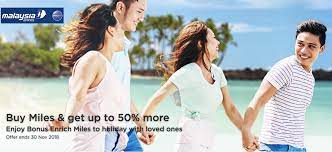 The redemption is only applicable for o booking class for. Malaysia Airlines Fliers Enjoy Up To 50 Bonus Enrich Miles When Buying Miles Until 30 November 2018 Loyaltylobby
