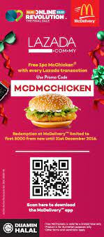 There are 1 mcdelivery coupon code, free mcdelivery.co.in promo code and other discount voucher for you to consider including 0 mcdelivery.co.in promo codes and 1 deals in september 2020. Lazada Mcdonald S Mcdelivery Promo Code Free Mcchicken Until 31 December 2016