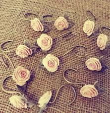 Reserved Pink Rose Shower Curtain Hooks Jewelry Holder Hooks Shabby Chic Bathroom Rose Shower Curtain Country Chic Shower