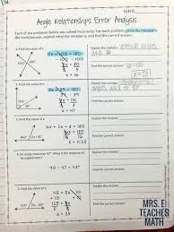 Angle Pair Relationships Worksheet Angles And Relationships Inb Pages In 2020 Error Analysis Math Teaching Geometry Relationship Worksheets