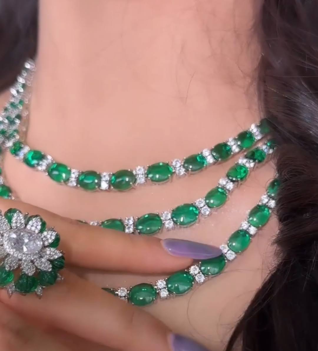 Green 3 layer American diamond set product image