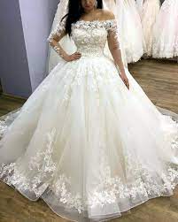 2020 New Designer Long Sleeves Off Shoulder Flowers Ball Gown Lace Up Wedding Dresses Ball Gowns Wedding Bridal Ball Gown Wedding Dresses Lace