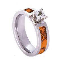 Orange Camo Wedding Engagement Ring Titanium Cz Stone Camo Promise Rings Camo Engagement Rings Wedding Rings Engagement